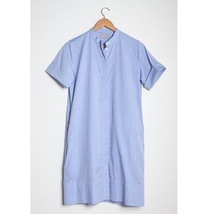 Everlane Light Blue Cotton Collarless Belted Shirt Dress Size 4 New